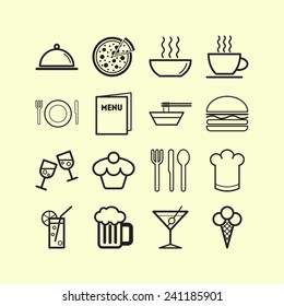 Set of simple icons for bar, cafe and restaurant