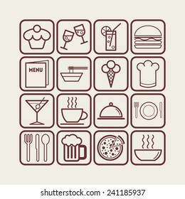Set of simple icons for bar, cafe and restaurant