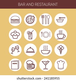 Set of simple icons for bar, cafe and restaurant