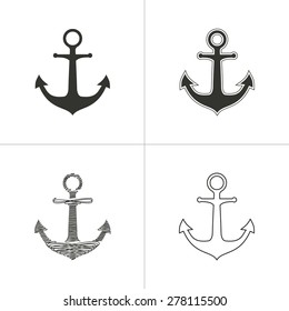 Set of simple icons black anchor on white background. Vector illustration.