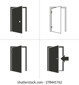 Set of simple icons black door  on white background. Vector illustration.