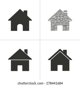 Set of simple icons black home on white background. Vector illustration.