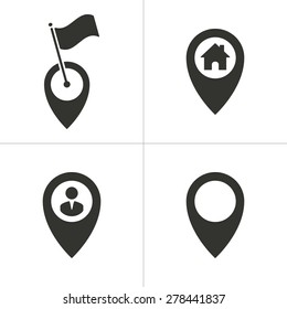 Set of simple icons black map pin on white background. Vector illustration.