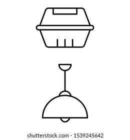 A set of simple icons with a box of food and a lamp