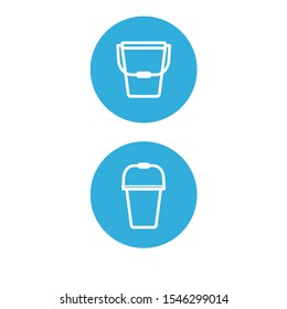 Set of simple icons with a bucket with a pen in a blue frame