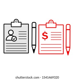 A set of simple icons with business plan and registration form of the staff