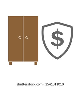 Set of simple icons with Cabinet and shield with dollar sign