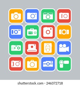 Set of simple icons with cameras for web design, sites, applications and games