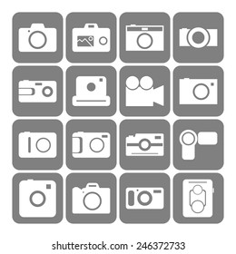 Set of simple icons with cameras for web design, sites, applications and games