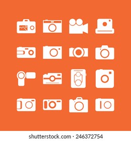 Set of simple icons with cameras for web design, sites, applications and games