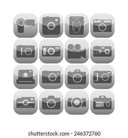 Set of simple icons with cameras for web design, sites, applications and games