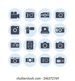 Set of simple icons with cameras for web design, sites, applications and games