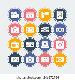 Set of simple icons with cameras for web design, sites, applications and games