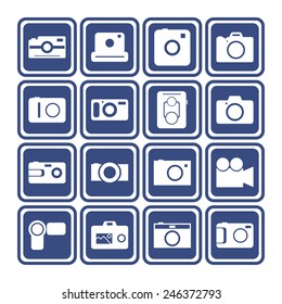 Set of simple icons with cameras for web design, sites, applications and games