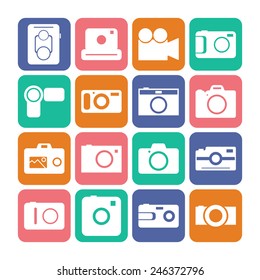 Set of simple icons with cameras for web design, sites, applications and games