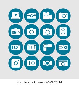 Set of simple icons with cameras for web design, sites, applications and games