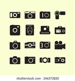 Set of simple icons with cameras for web design, sites, applications and games