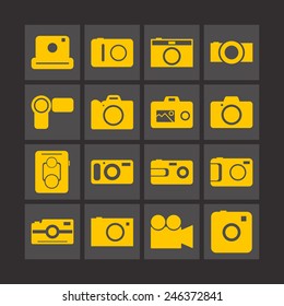 Set of simple icons with cameras for web design, sites, applications and games
