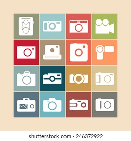 Set of simple icons with cameras for web design, sites, applications and games