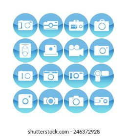 Set of simple icons with cameras for web design, sites, applications and games