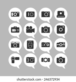 Set of simple icons with cameras for web design, sites, applications and games