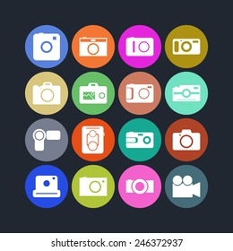 Set of simple icons with cameras for web design, sites, applications and games