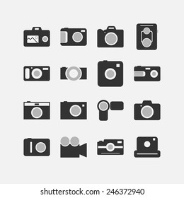 Set of simple icons with cameras for web design, sites, applications and games