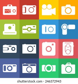 Set of simple icons with cameras for web design, sites, applications and games
