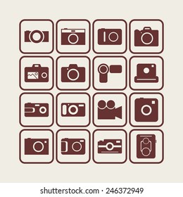 Set of simple icons with cameras for web design, sites, applications and games