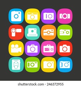 Set of simple icons with cameras for web design, sites, applications and games