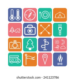 Set of simple icons for camping and traveling