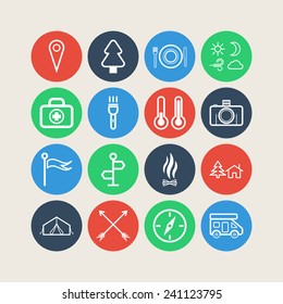 Set of simple icons for camping and traveling
