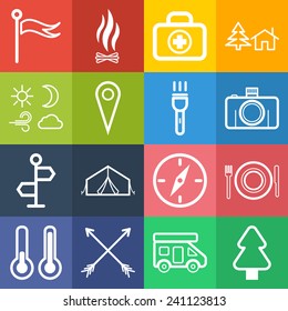 Set of simple icons for camping and traveling