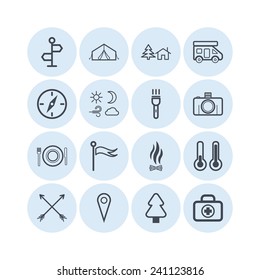 Set of simple icons for camping and traveling