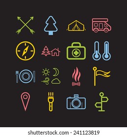 Set of simple icons for camping and traveling