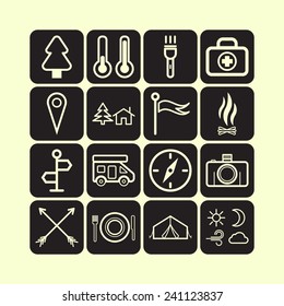 Set of simple icons for camping and traveling