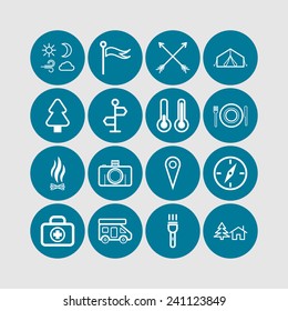 Set of simple icons for camping and traveling