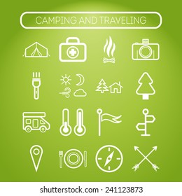 Set of simple icons for camping and traveling