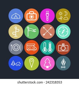 Set of simple icons for camping and traveling