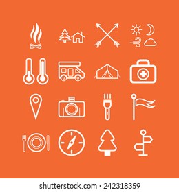 Set of simple icons for camping and traveling