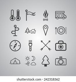 Set of simple icons for camping and traveling