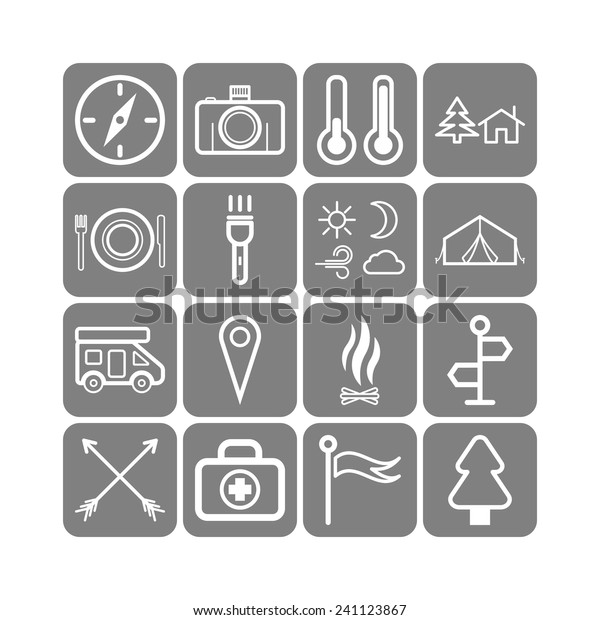 Set of simple\
icons for camping and\
traveling