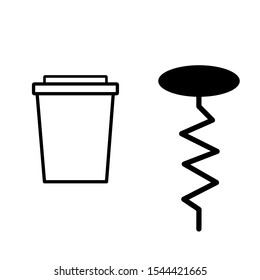 Set of simple icons with cardboard Cup and corkscrew