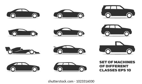 set of simple icons for cars of different classes