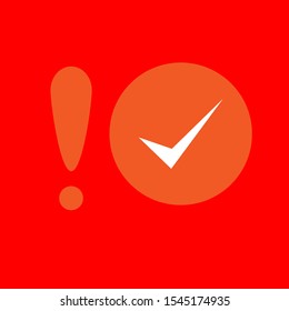Set of simple icons with check mark and exclamation mark