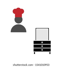 Set of simple icons with chef icon and camode with mirror