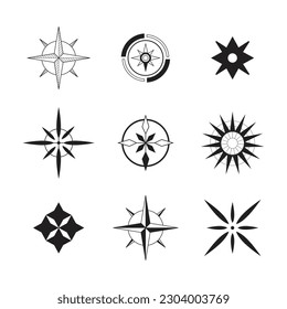 Set of simple icons. Compass icons. Wind rose stickers set. 