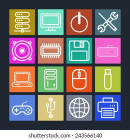 Set of simple icons for computer, web, tablet, application, internet and network