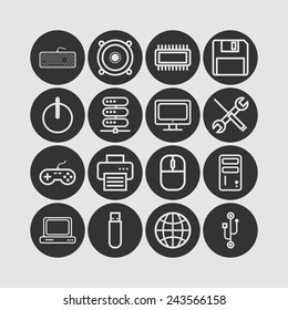Set of simple icons for computer, web, tablet, application, internet and network