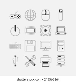 Set of simple icons for computer, web, tablet, application, internet and network